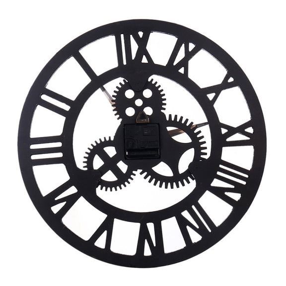 Retro Wooden Round Single-sided Gear Clock Rome Number Wall Clock, Diameter: 30cm(Gold)