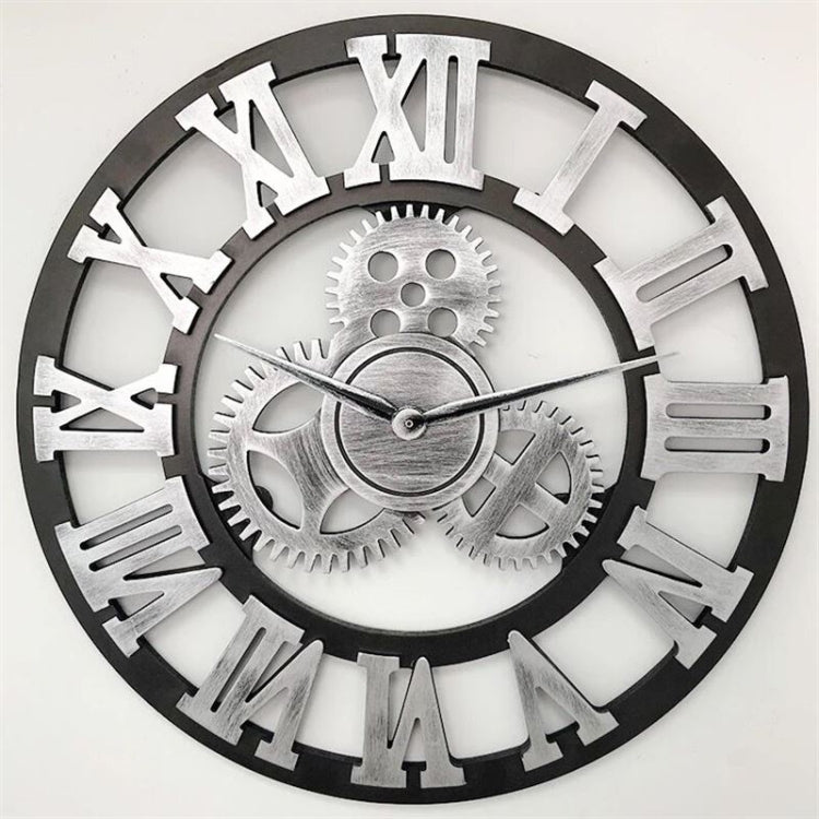 Retro Wooden Round Single-sided Gear Clock Rome Number Wall Clock, Diameter: 30cm(Silver) - Wall Clock by PMc TechLife | Online Shopping South Africa | PMc TechLife | Buy Now Pay Later Mobicred