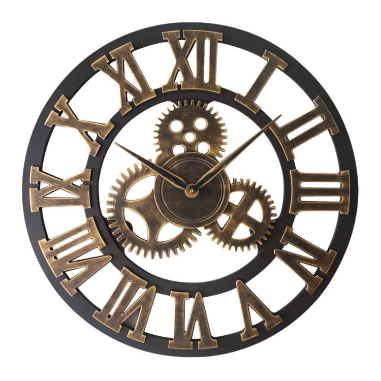 Retro Wooden Round Single-sided Gear Clock Rome Number Wall Clock, Diameter: 35cm(Gold) - Wall Clock by PMc TechLife | Online Shopping South Africa | PMc TechLife | Buy Now Pay Later Mobicred