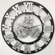 Retro Wooden Round Single-sided Gear Clock Rome Number Wall Clock, Diameter: 45cm (Silver) - Wall Clock by PMc TechLife | Online Shopping South Africa | PMc TechLife | Buy Now Pay Later Mobicred