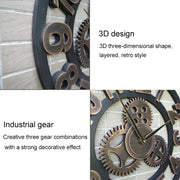 Retro Wooden Round Single-sided Gear Clock Number Wall Clock, Diameter: 50cm (Gold)
