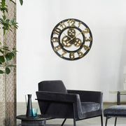 Retro Wooden Round Single-sided Gear Clock Number Wall Clock, Diameter: 50cm (Gold)