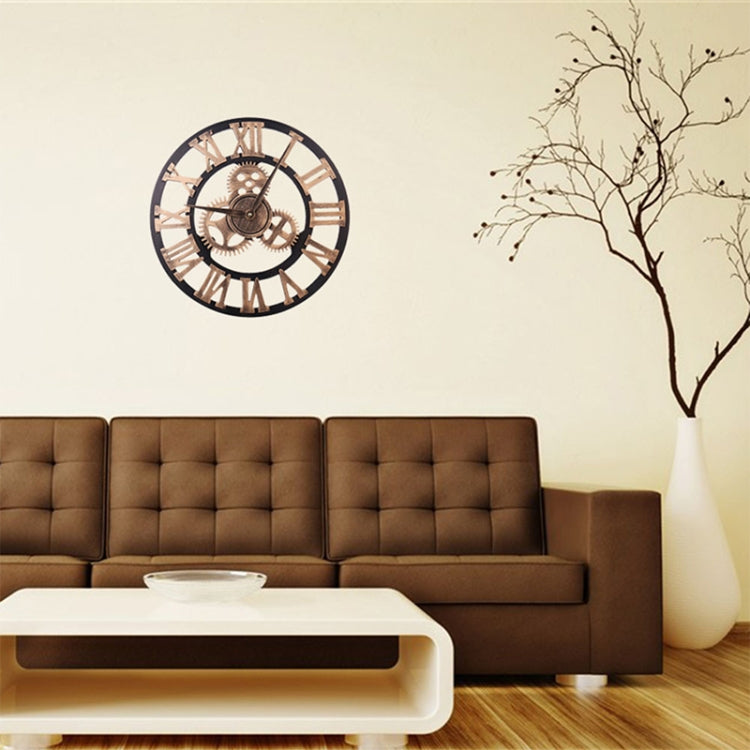 Retro Wooden Round Single-sided Gear Clock Rome Number Wall Clock, Diameter: 70cm(Gold)