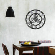 Retro Wooden Round Single-sided Gear Clock Rome Number Wall Clock, Diameter: 70cm(Silver)
