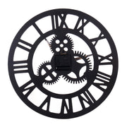 Retro Wooden Round Single-sided Gear Clock Rome Number Wall Clock, Diameter: 58cm (Gold)
