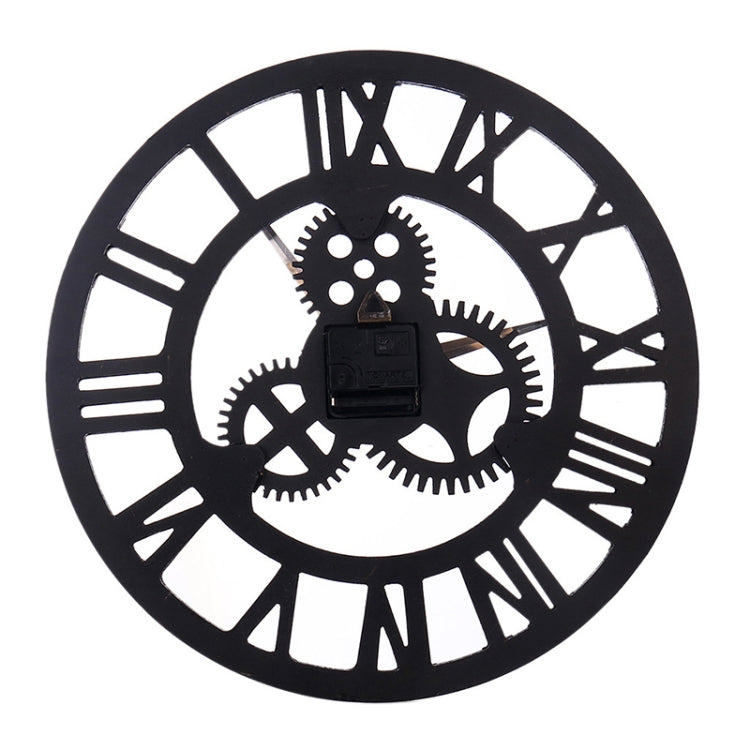 Retro Wooden Round Single-sided Gear Clock Rome Number Wall Clock, Diameter: 58cm (Silver)