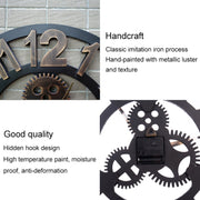 Retro Wooden Round Single-sided Gear Clock Rome Number Wall Clock, Diameter: 58cm (Silver)