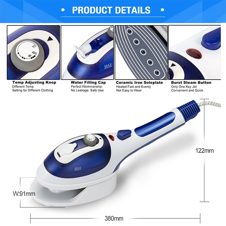 Multifunction Household Handheld Steamer Travel Portable Hand - Held Steam Hanging Hot Machine Ceramic Bottom with Flannelette Brush & Hair Brush & Measuring Cup,US Plug(Blue) - free shipping - PMC TechLife - Order now!