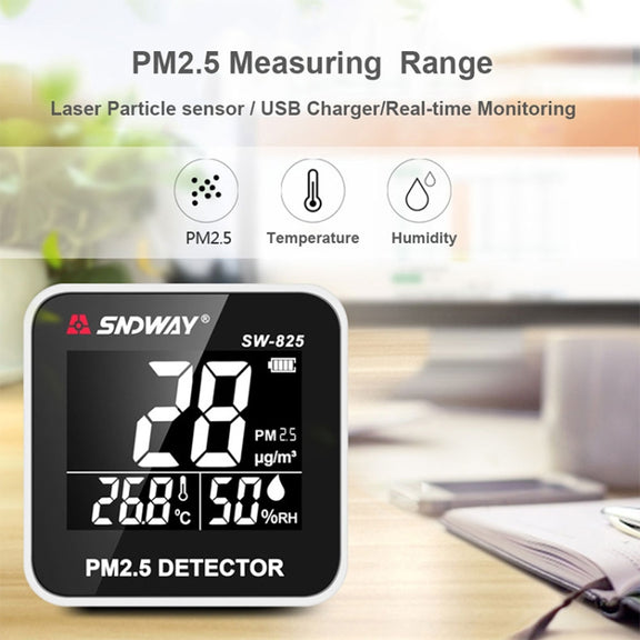 SNDWAY SW-825 Micro USB Charging Desktop Air Quality Real-time Purification Detector with HiD LED Screen, Support Alarm Prompt