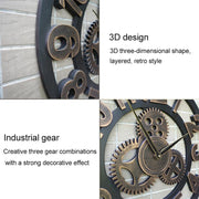 Retro Wooden Round Single-sided Gear Clock Arabic Number Wall Clock, Diameter: 35cm (Gold)