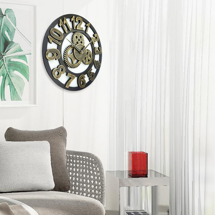 Retro Wooden Round Single-sided Gear Clock Arabic Number Wall Clock, Diameter: 70cm (Silver)