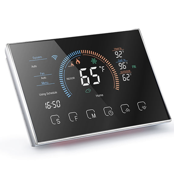 BHP-8000-WIFI-B 3H2C Smart Home Heat Pump Round Room Mirror Housing Thermostat with Adapter Plate & WiFi, AC 24V(Black)