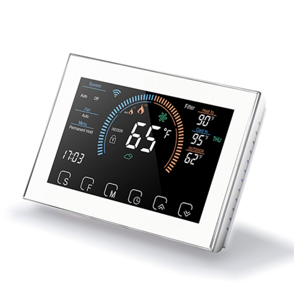 BHP-8000-WIFI-W 3H2C Smart Home Heat Pump Round Room Mirror Housing Thermostat with Adapter Plate & WiFi, AC 24V(White)