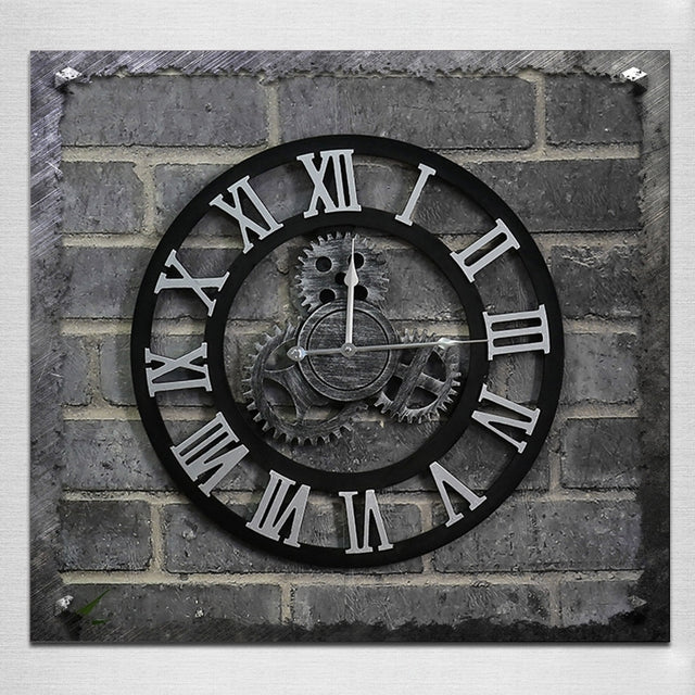 Originality American Industrial Style Wood Vintage Old Gear Wall Clock, Diameter: 50cm (Silver)