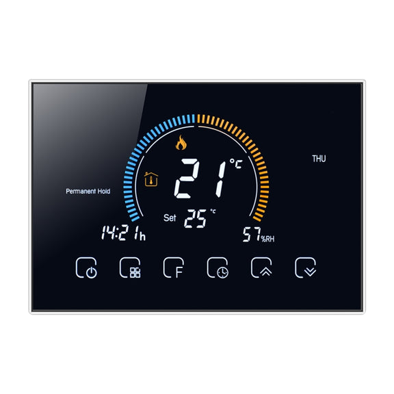 BHT-8000-GC Controlling Water/Gas Boiler Heating Energy-saving and Environmentally-friendly Smart Home Negative Display LCD Screen Round Room Thermostat without WiFi(Black)