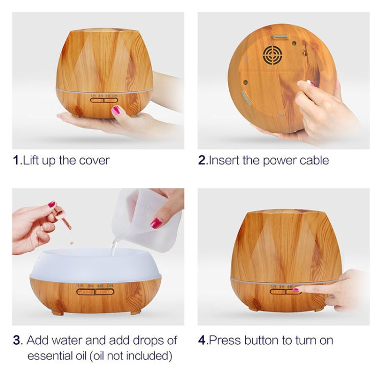 Diamond Wood Grain Remote Control Ultrasonic Humidifier Aromatherapy Machine Automatic Alcohol Sprayer with LED Lights, Capacity: 400mL, AU Plug (Light Wood Color)