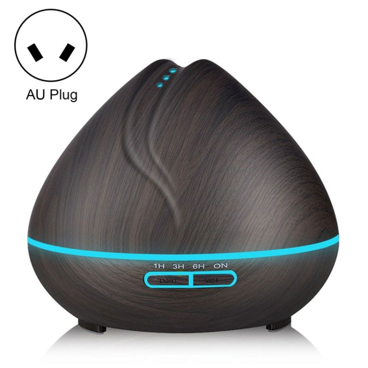 Peach Shape Wood Grain Remote Control Ultrasonic Humidifier Aromatherapy Machine Automatic Alcohol Sprayer with LED Lights, Capacity: 400mL, AU Plug (Dark Wood Color) - free shipping - PMC TechLife - Order now!