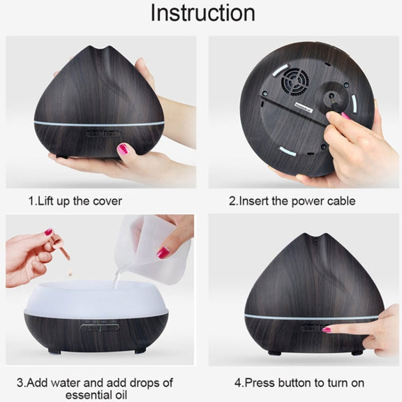 Peach Shape Wood Grain Remote Control Ultrasonic Humidifier Aromatherapy Machine Automatic Alcohol Sprayer with LED Lights, Capacity: 400mL, AU Plug (Light Wood Color)