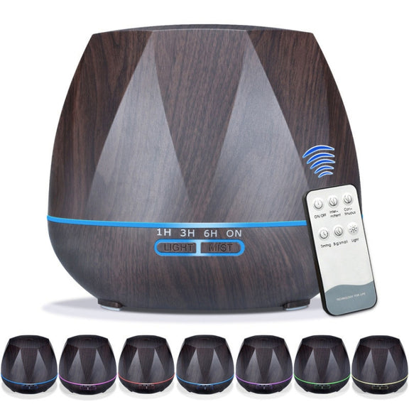 Diamond Wood Grain Remote Control Ultrasonic Humidifier Aromatherapy Machine Automatic Alcohol Sprayer with LED Lights, Capacity: 400mL, EU Plug (Dark Wood Color)