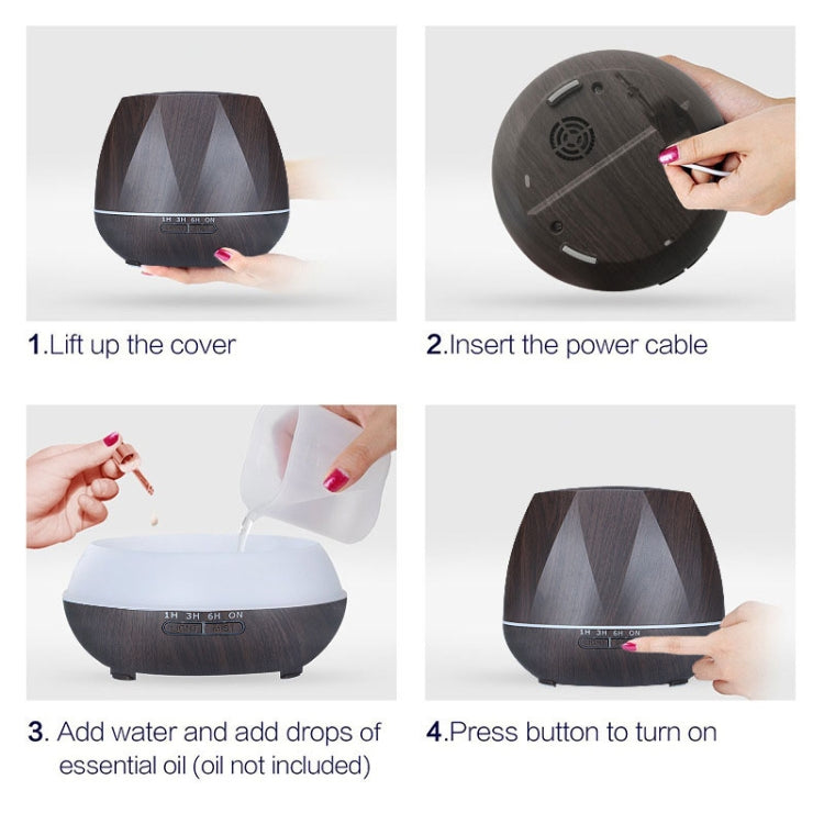 Diamond Wood Grain Remote Control Ultrasonic Humidifier Aromatherapy Machine Automatic Alcohol Sprayer with LED Lights, Capacity: 400mL, EU Plug (Dark Wood Color)