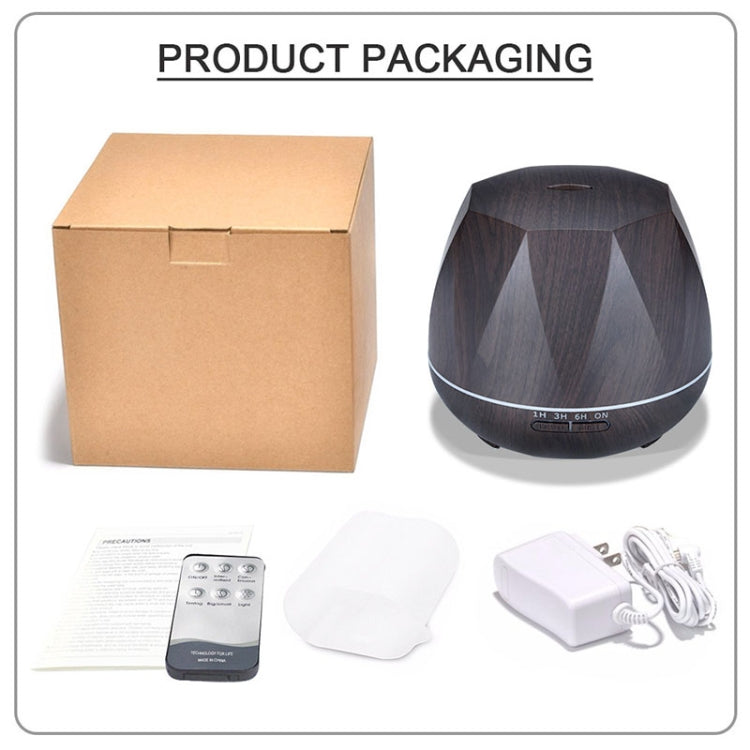 Diamond Wood Grain Remote Control Ultrasonic Humidifier Aromatherapy Machine Automatic Alcohol Sprayer with LED Lights, Capacity: 400mL, EU Plug (Dark Wood Color)