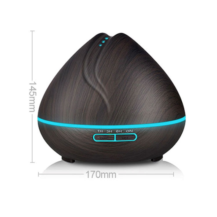 Peach Shape Wood Grain Remote Control Ultrasonic Humidifier Aromatherapy Machine Automatic Alcohol Sprayer with LED Lights, Capacity: 400mL, EU Plug (Dark Wood Color)