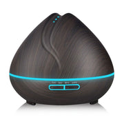 Peach Shape Wood Grain Remote Control Ultrasonic Humidifier Aromatherapy Machine Automatic Alcohol Sprayer with LED Lights, Capacity: 400mL, US Plug (Dark Wood Color)