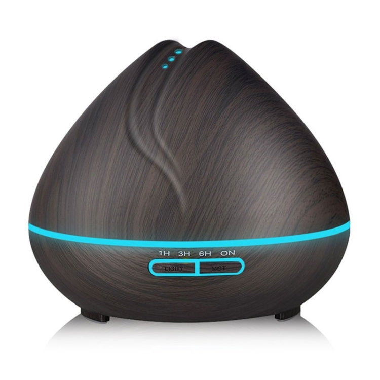 Peach Shape Wood Grain Remote Control Ultrasonic Humidifier Aromatherapy Machine Automatic Alcohol Sprayer with LED Lights, Capacity: 400mL, US Plug (Dark Wood Color)