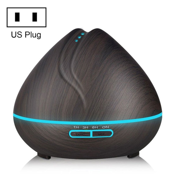 Peach Shape Wood Grain Remote Control Ultrasonic Humidifier Aromatherapy Machine Automatic Alcohol Sprayer with LED Lights, Capacity: 400mL, US Plug (Dark Wood Color)