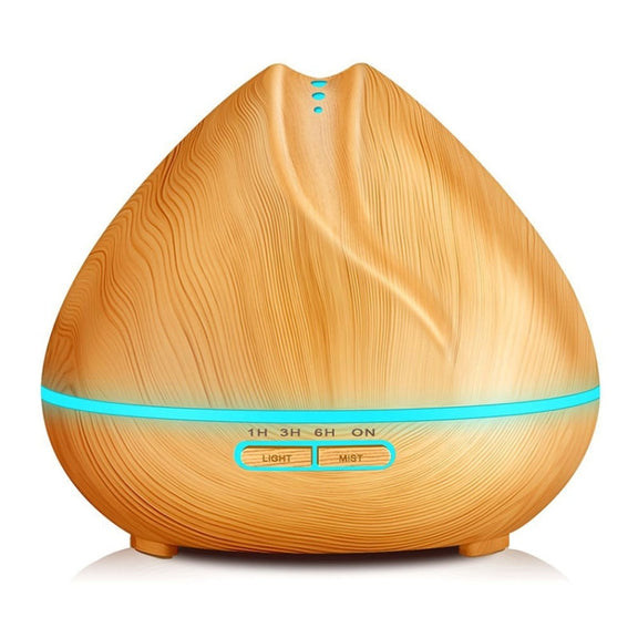 Peach Shape Wood Grain Remote Control Ultrasonic Humidifier Aromatherapy Machine Automatic Alcohol Sprayer with LED Lights, Capacity: 400mL, US Plug (Light Wood Color)