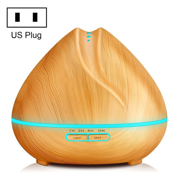 Peach Shape Wood Grain Remote Control Ultrasonic Humidifier Aromatherapy Machine Automatic Alcohol Sprayer with LED Lights, Capacity: 400mL, US Plug (Light Wood Color)
