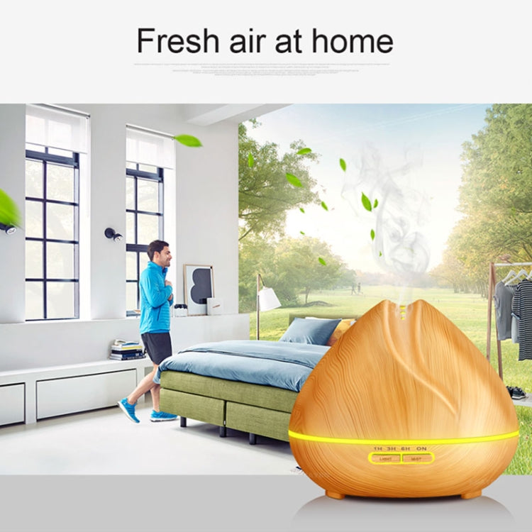 Peach Shape Wood Grain Remote Control Ultrasonic Humidifier Aromatherapy Machine Automatic Alcohol Sprayer with LED Lights, Capacity: 400mL, US Plug (Light Wood Color)