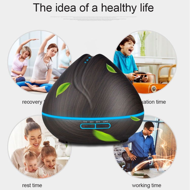 Peach Shape Wood Grain Remote Control Ultrasonic Humidifier Aromatherapy Machine Automatic Alcohol Sprayer with LED Lights, Capacity: 400mL, US Plug (Light Wood Color)