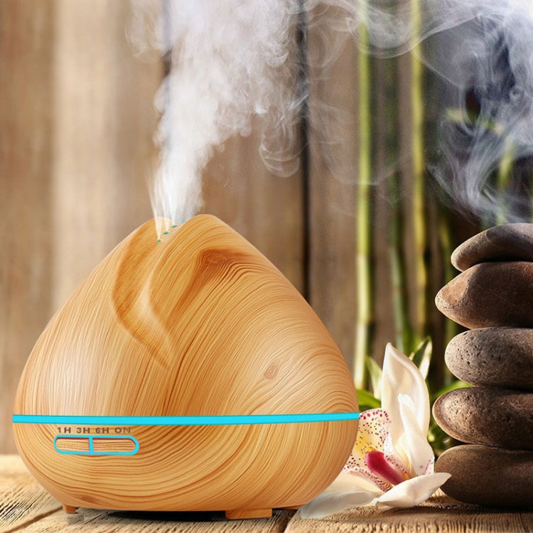 Peach Shape Wood Grain Remote Control Ultrasonic Humidifier Aromatherapy Machine Automatic Alcohol Sprayer with LED Lights, Capacity: 400mL, US Plug (Light Wood Color)