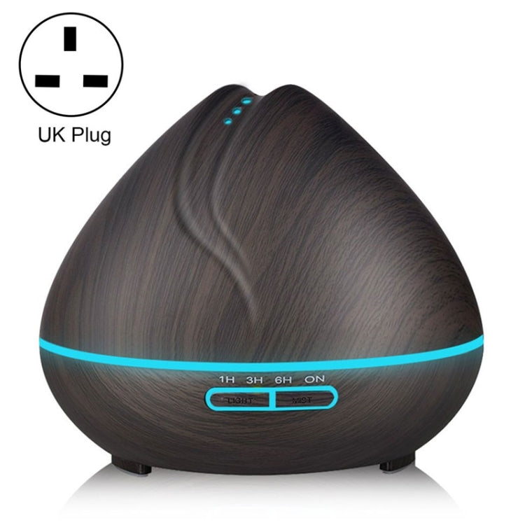 Peach Shape Wood Grain Remote Control Ultrasonic Humidifier Aromatherapy Machine Automatic Alcohol Sprayer with LED Lights, Capacity: 400mL, UK Plug (Dark Wood Color) - free shipping - PMC TechLife - Order now!