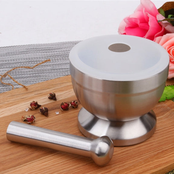 Kitchen Stainless Steel Garlic Food Mortar with Cover, Size: Small