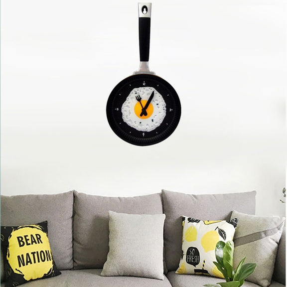 Fried Egg Pan Shape Creative Living Room Decorative Wall Clock (Black)