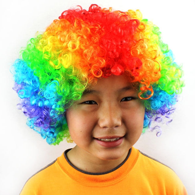 Colorful Wild-Curl Up Crown Party Cosplay Headwear Wavy Short Polyester Yarn Made Wigs For Adult And Child(iridescence)
