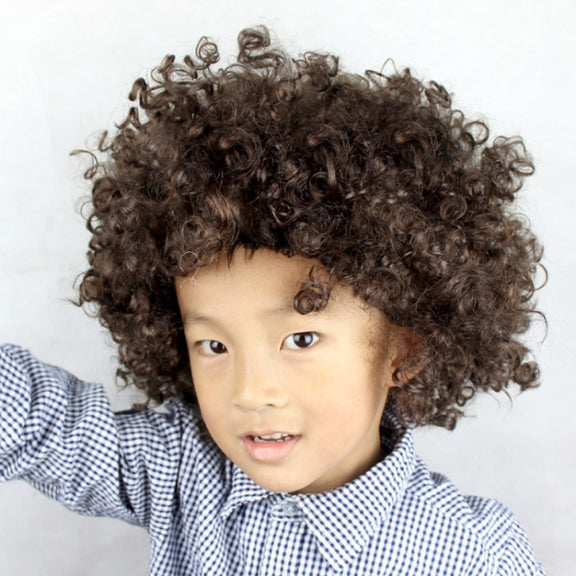Colorful Wild-Curl Up Crown Party Cosplay Headwear Wavy Short Polyester Yarn Made Wigs For Adult And Child(Brown)