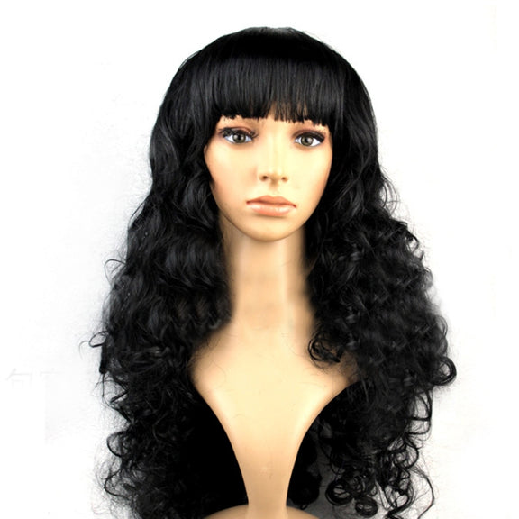Colorful Wild-Curl Up Party Headwear Wavy Long PET Wigs For Female(Black)