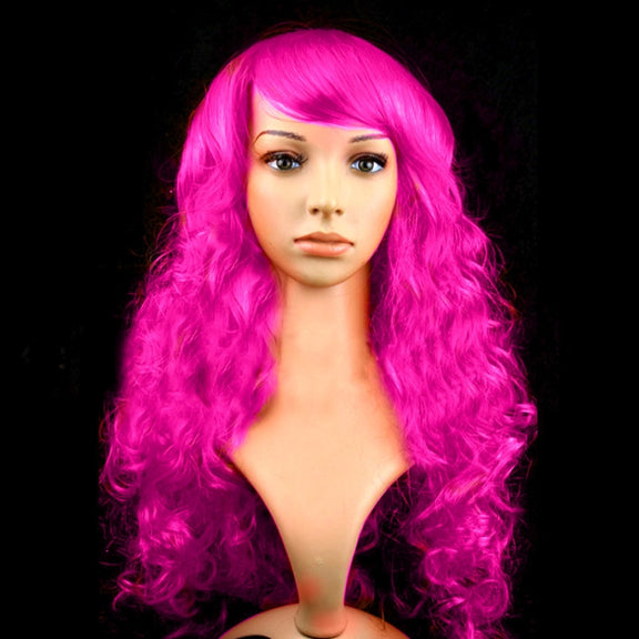 Colorful Wild-Curl Up Party Headwear Wavy Long PET Wigs For Female(Pink)