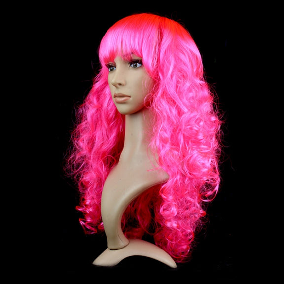 Colorful Wild-Curl Up Party Headwear Wavy Long PET Wigs For Female(Pink)