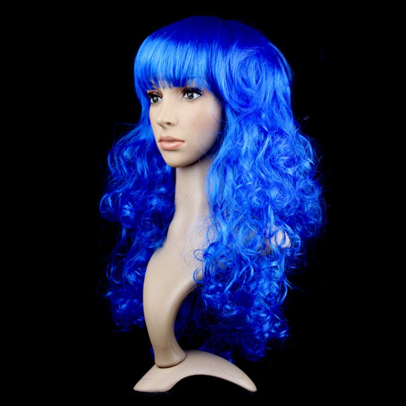 Colorful Wild-Curl Up Party Headwear Wavy Long PET Wigs For Female(Royal Blue)