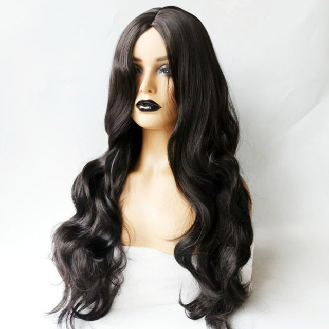 Centre-parted Big Curve Long Curls Wig Chemical Fiber Hair Full Headgear for Women (Black)