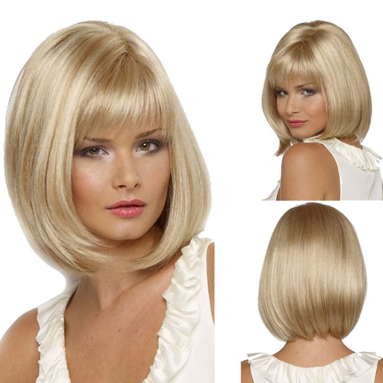 Short Straight Hair Bob Haircut Wig Chemical Fiber Hair Headgear for Women(Champagne Gold) - free shipping - PMC TechLife - Order now!