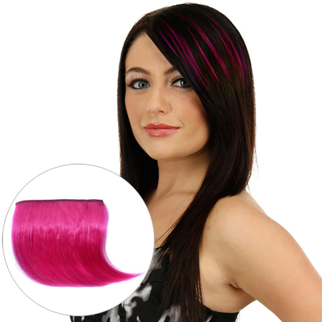 Color Gradient Invisible Seamless Hair Extension Wig Piece Straight Hair Piece Color Bangs Hair Piece(Magenta)