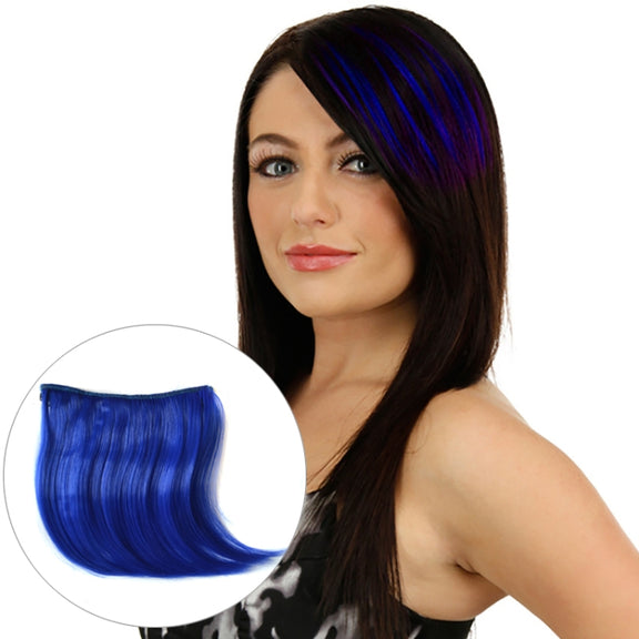 Color Gradient Invisible Seamless Hair Extension Wig Piece Straight Hair Piece Color Bangs Hair Piece(Sapphire Blue)