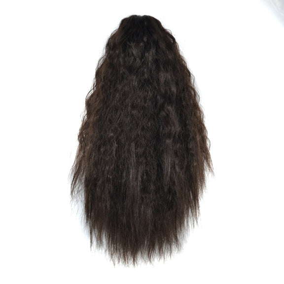 Natural Retro Short Curly Hair Clip-on Corn Blanching Horsetail Wig (Black Brown)