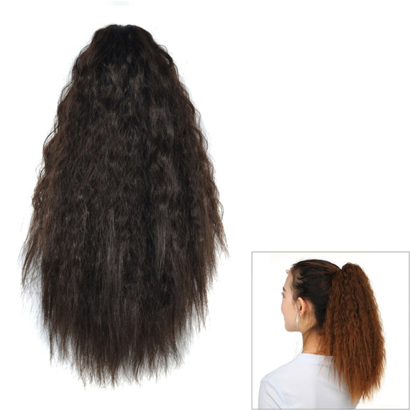 Natural Retro Short Curly Hair Clip-on Corn Blanching Horsetail Wig (Black Brown)