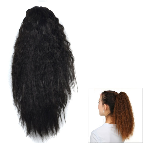 Natural Retro Short Curly Hair Clip-on Corn Blanching Horsetail Wig (Black)